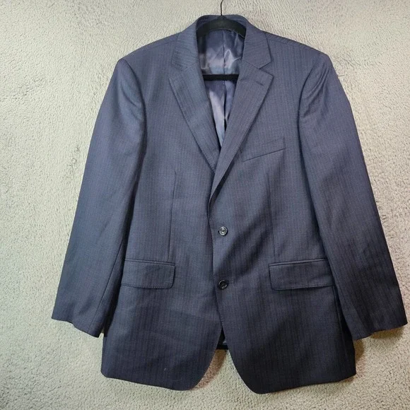 Charles Tyrwhitt 44R Slim‎ Fit Wool Suit Blazer Men Super 100's Navy Pinstriped